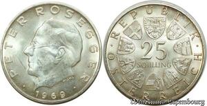 S1943 Austria 25 Schilling Republikösterreich Rosegger 1969 PICHEL Silver FDC