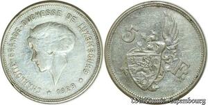 S1950 Luxembourg 5 Francs Grande Duchesse Charlotte 1929 Argent