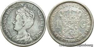 S1953 Netherlands Gulden Wilhelmina I 1915 Argent Silver ->Make offer