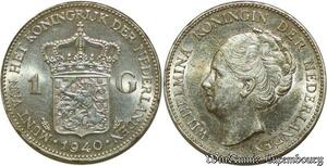 S1955 Netherlands 1 Florin wilhelmina I 1940 Argent Silver Splendide ->Make offer