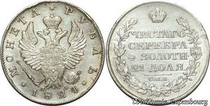 S1964 Russia Alexander I Rouble 1824/3 СПБ-ПД St. Petersburg Argent SUP