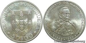 S1977 Portugal 50 Escudos Maréchal Carmona REp Portuguesa 1968 Silver FDC