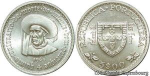S1981 Portugal 5 00 Escudos 1960 Infante D.Henrique Argent Silver