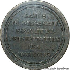 T8450 Très Rare Essai Hybride Module 2 Francs Gengembre an 8 1796 PCGS SP45