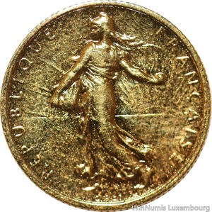 T8977 Un Franc Semeuse 1916 Silver Gold Plated SPL FDC -&gt; Faire offre