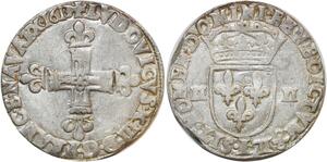 T3921 Rare 1/4 Ecu Croix de face Louis XIII 1613 L Bayonne Argent Quasi SUP