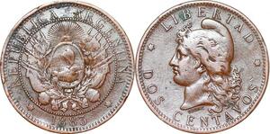 P0002 Argentina 2 Centavos Capped Liberty Head 1883 -> Make offer