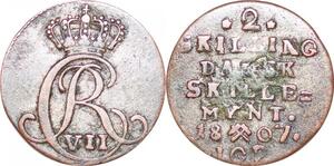 P0005 Norway 2 Skilling Dansk Christian VII 1807 Argent Silver KM270 -> Make offer