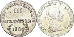P0013 Austria Salzburg 3 Kreutzer Ferdinand III 1804 Silver AU UNC