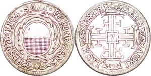 P0046 Scarce Swiss Cantons Freiburg Fribourg 7 Kreuzer 1795 Silver AU ++