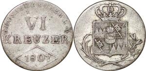 P0047 Germany Würzburg 6 Kreuzer Ferdinand 1807 Silver -> Make offer