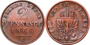 P0071 Germany Prussia 2 Pfenninge Wilhelm I 1868 C AU !!!-> Make offer