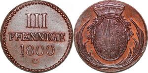 P0072 Scarce Germany Saxony 3 Pfennig  Friedrich August III 1800 C UNC BU !!!