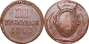 P0073 Germany Saxony 3 Pfennig  Friedrich August III 1803 C -> Make offer