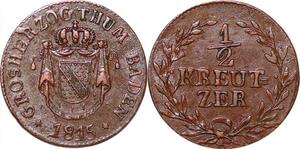 P0083 Scarce Germany Baden 1/2 Kreuzer Karl Ludwig Friedrich 1815 UNC !!