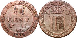 P0088 Germany Westphalia 20 Centimes Jerome Napoleon 1812 C Cassel Silver AU