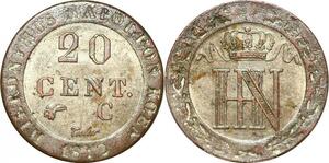 P0089 Germany Westphalia 20 Centimes Jerome Napoleon 1812 C Cassel Silver UNC