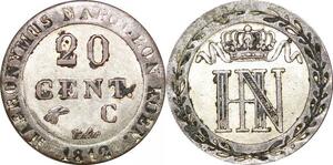 P0091 Germany Westphalia 20 Centimes Jerome Napoleon 1812 C Cassel Silver AU