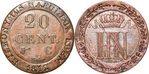 P0099 Germany Westphalia 20 Centimes Jerome Napoleon 1812 C Cassel Silver UNC