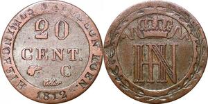 P0100 Germany Westphalia 20 Centimes Jerome Napoleon 1812 C Cassel Silver