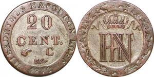 P0103 Germany Westphalia 20 Centimes Jerome Napoleon 1812 C Cassel Silver AU