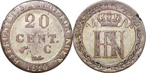 P0104 Germany Westphalia 20 Centimes Jerome Napoleon 1812 C Cassel Silver AU
