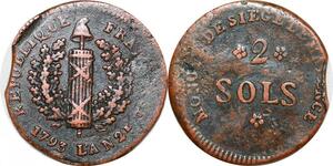 P0110 Germany Siege Mainz Mayence 2 Sols 1793 Low weight XF !!