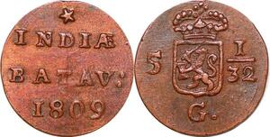 P0122 Netherlands East Indies 1/2 Duit Batavia 1809 KM75 AU -> Make offer