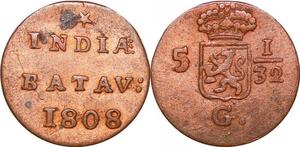 P0124 Netherlands East Indies 1/2 Duit Batavia 1808 KM75 AU -> Make offer