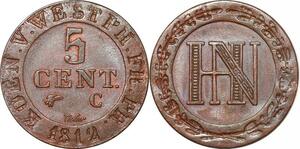 P0134 Germany Westphalia 5 Centimes Jerome Napoleon 1812 C Cassel UNC