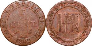 P0136 Germany Westphalia 5 Centimes Jerome Napoleon 1819 C Cassel ->M offer