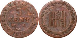 P0143 Germany Westphalia 3 Centimes Jerome Napoleon 1812 C Cassel ->M offer