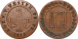 P0144 Germany Westphalia 3 Centimes Jerome Napoleon 1812 C Cassel ->M offer