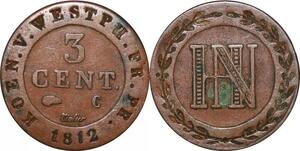 P0145 Germany Westphalia 3 Centimes Jerome Napoleon 1812 C Cassel ->M offer
