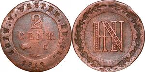 P0152 Germany Westphalia 2 Centimes Jerome Napoleon 1812 C Cassel AU++