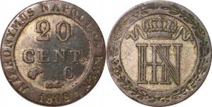 P0161 Germany Westphalia 20 Centimes Jerome Napoleon 1808 C Cassel Silver