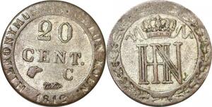 P0164 Germany Westphalia 20 Centimes Jerome Napoleon 1812 C Cassel Silver AU