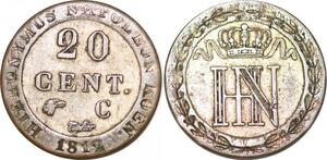 P0167 Germany Westphalia 20 Centimes Jerome Napoleon 1812 C Cassel Silver