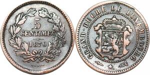 P0184 Luxembourg 5 Centimes Willem III 1870 Bruxelles Utrecht KM#22.1