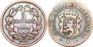 P0185 Luxembourg  5 Centimes Willem III 1855 A Paris KM#22.2 -> Make offer