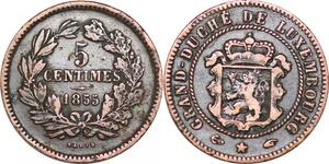 P0187 Luxembourg  5 Centimes Willem III 1855 A Paris KM#22.2 -> Make offer