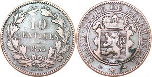 P0191 Luxembourg  10 Centimes Willem III 1855 A Paris KM#23.2 -> Make offer
