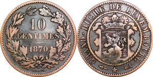 P0195 Luxembourg 10 Centimes Willem III 1870 . KM#23.1 -> Make offer