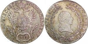 P0227 Austria Habsburg 20 Kreuzer Franz I 1809 B Silver AU -> Make offer