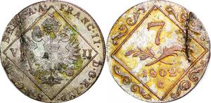 P0228 Scarce Austria Habsburg 7 Kreuzer Franz II 1802 C Silver AU