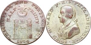 P0288 Token United Kingdom 1/2 Penny Hampshire Portsmouth John Howard 1794 Silvered