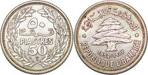 P0326 Lebanon Liban 50 Qirsh Piastres 1952 Silver -> Make offer