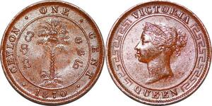 P0348 Scarce Ceylon Sri Lanka Cent Victoria 1870 UNC -> Make offer
