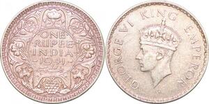 P0364 India British Rupee George VI 1941 Bombay Silver AU -> Make offer