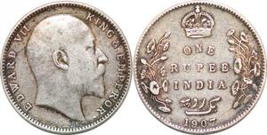 P0366 India British Rupee Edward VII 1907 Bombay Type C Silver -> Make offer